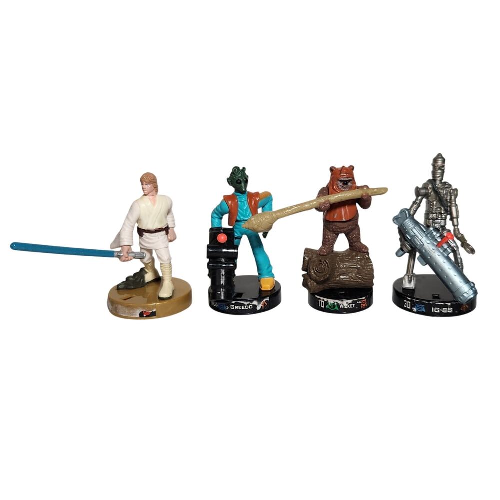 Star Wars AttackTix Lot Of 4 Luke Skywalker, Wicket, Greedo, And IG-88 Pre-owned